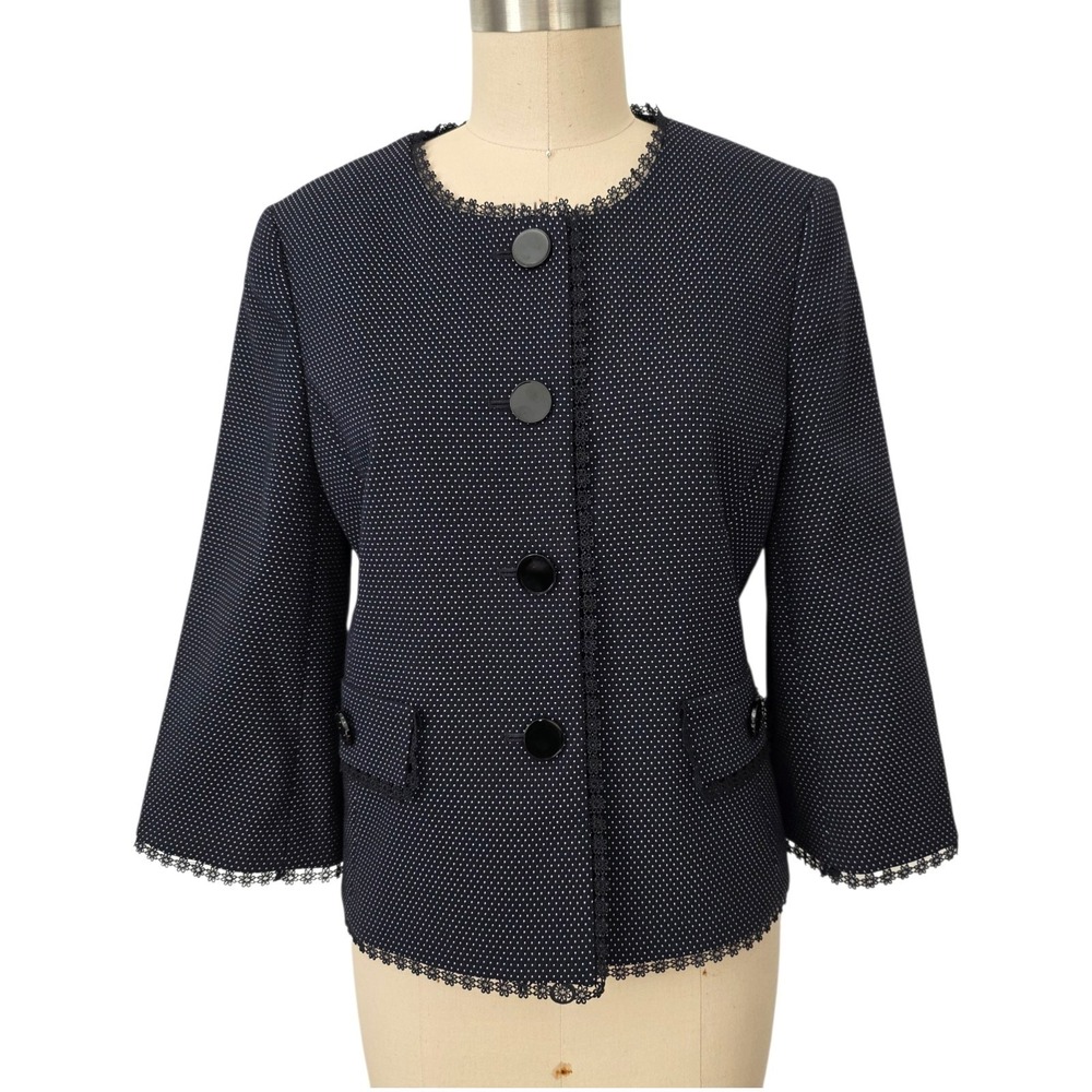 Karl Lagerfeld Women's Black Polka Dot Lace Trim Blazer Jacket Size 12
